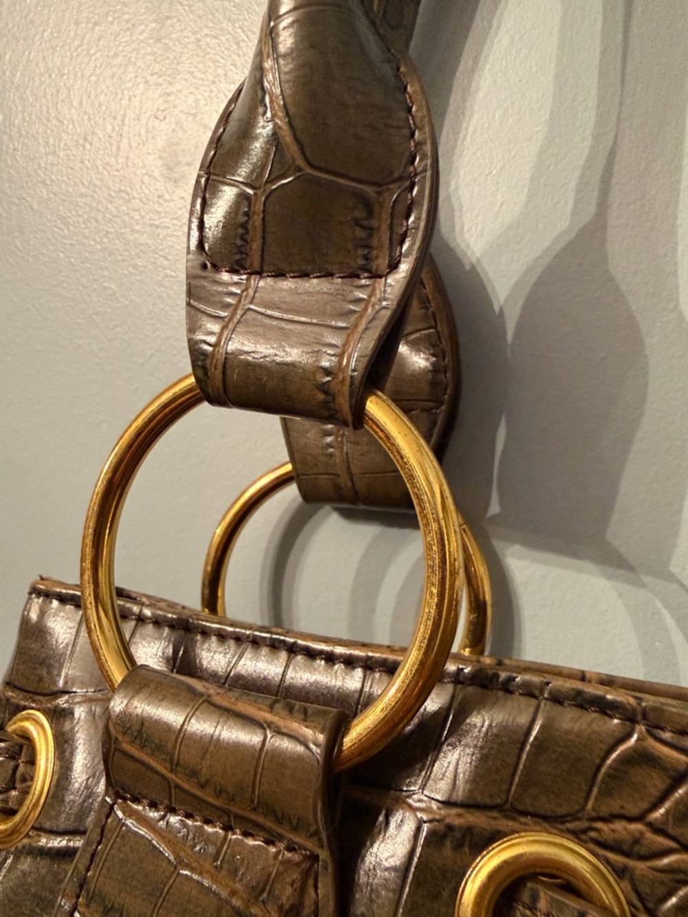 Fabulous Furs Brown Faux Fur & Croc-Embossed Shoulder Bag with Gold Rings - Picture 5 of 6
